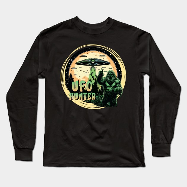 Bigfoot as UFO Hunter - For Bigfoot & Alien believers Long Sleeve T-Shirt by Graphic Duster